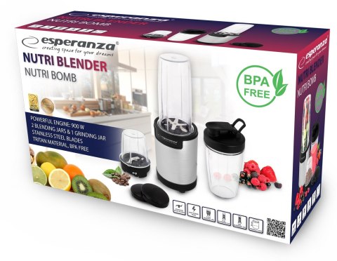 Esperanza Blender sportowy do mielenia Esperanza NUTRI BOMB EKM030 (900W; kolor czarno-srebrny) Esperanza Blender sportowy do mielenia Esperanza NUTRI BOMB EKM030 (900W; kolor czarno-srebrny)