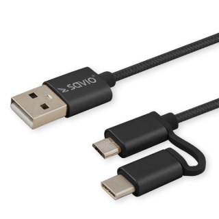 SAVIO Kabel SAVIO CL-128 (Micro USB typu B, USB typu C - USB 2.0 typu A ; 1m; kolor czarny)