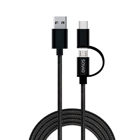 SAVIO Kabel SAVIO CL-128 (Micro USB typu B, USB typu C - USB 2.0 typu A ; 1m; kolor czarny)