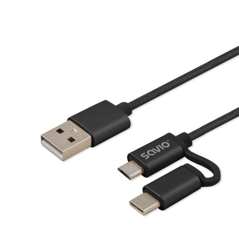 SAVIO Kabel SAVIO CL-128 (Micro USB typu B, USB typu C - USB 2.0 typu A ; 1m; kolor czarny)