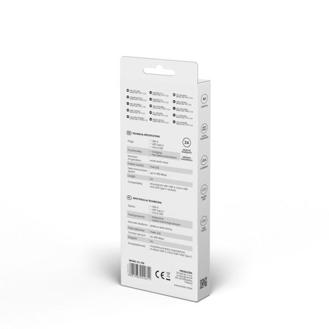 SAVIO Kabel SAVIO CL-128 (Micro USB typu B, USB typu C - USB 2.0 typu A ; 1m; kolor czarny)