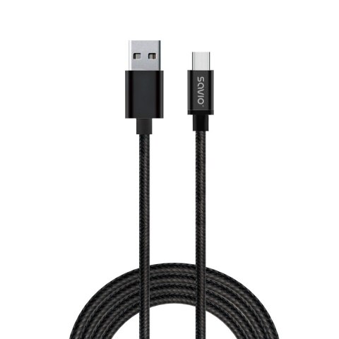 SAVIO Kabel SAVIO CL-129 (USB typu C - USB 2.0 typu A ; 2m; kolor czarny) SAVIO Kabel SAVIO CL-129 (USB typu C - USB 2.0 typu A ; 2m; kolor czarny)