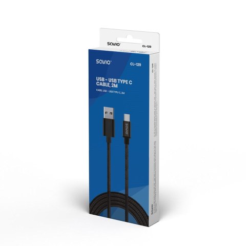 SAVIO Kabel SAVIO CL-129 (USB typu C - USB 2.0 typu A ; 2m; kolor czarny) SAVIO Kabel SAVIO CL-129 (USB typu C - USB 2.0 typu A ; 2m; kolor czarny)