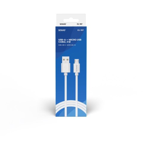 SAVIO SAVIO KABEL USB-A - MICRO USB, 3 M, BIAŁY, CL-167