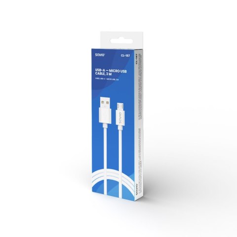 SAVIO SAVIO KABEL USB-A - MICRO USB, 3 M, BIAŁY, CL-167