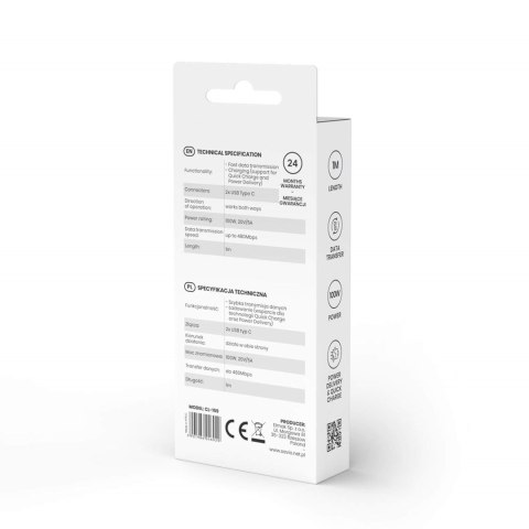 SAVIO SAVIO KABEL USB TYP C - USB TYP C 5A, 1M CL-159 SAVIO SAVIO KABEL USB TYP C - USB TYP C 5A, 1M CL-159