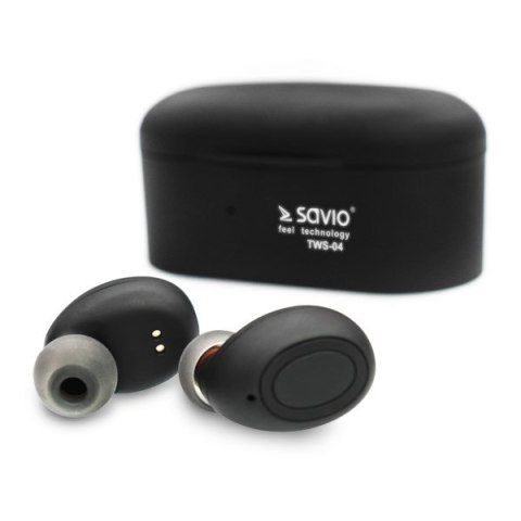 SAVIO Słuchawki SAVIO TWS-04 (bluetooth; bezprzewodowe, Bluetooth; z wbudowanym mikrofonem; kolor czarny SAVIO Słuchawki SAVIO TWS-04 (bluetooth; bezprzewodowe, Bluetooth; z wbudowanym mikrofonem; kolor czarny