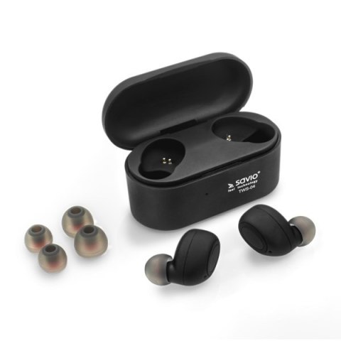 SAVIO Słuchawki SAVIO TWS-04 (bluetooth; bezprzewodowe, Bluetooth; z wbudowanym mikrofonem; kolor czarny SAVIO Słuchawki SAVIO TWS-04 (bluetooth; bezprzewodowe, Bluetooth; z wbudowanym mikrofonem; kolor czarny