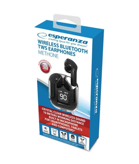 Esperanza ESPERANZA SŁUCHAWKI DOUSZNE BLUETOOTH TWS METHONE BLACK EH238K Esperanza ESPERANZA SŁUCHAWKI DOUSZNE BLUETOOTH TWS METHONE BLACK EH238K