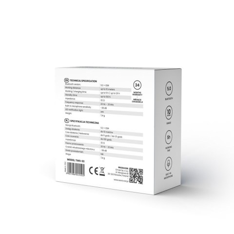 SAVIO Słuchawki bezprzewodowe SAVIO TWS-03 (bluetooth; bezprzewodowe, Bluetooth; z wbudowanym mikrofonem; kolor czarny SAVIO Słuchawki bezprzewodowe SAVIO TWS-03 (bluetooth; bezprzewodowe, Bluetooth; z wbudowanym mikrofonem; kolor czarny