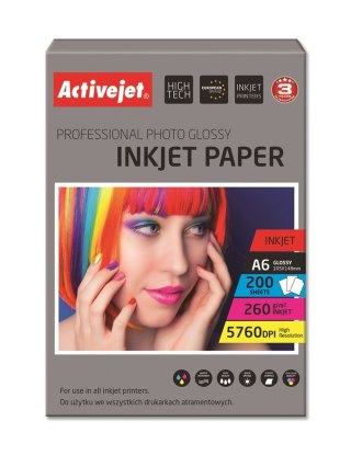 Activejet Activejet AP6-260GR200 Papier fotograficzny błyszczący; idealny do wydrukowania zdjęć, kolorowego wspomnienia, 10x15; (A6; 200 s