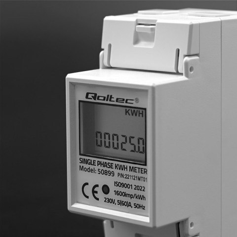 Qoltec QOLTEC LICZNIK ZUŻYCIA ENERGII JEDNOFAZOWY NA SZYNĘ DIN | 230V | LCD | 2P Qoltec QOLTEC LICZNIK ZUŻYCIA ENERGII JEDNOFAZOWY NA SZYNĘ DIN | 230V | LCD | 2P