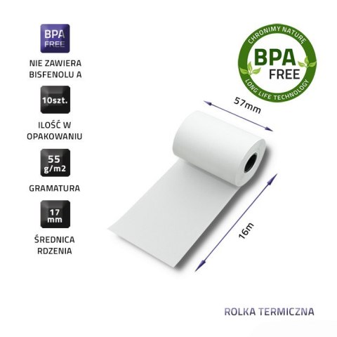 Qoltec QOLTEC ROLKA TERMICZNA 57X16 | 55G/M2 | 10SZT | BPA FREE