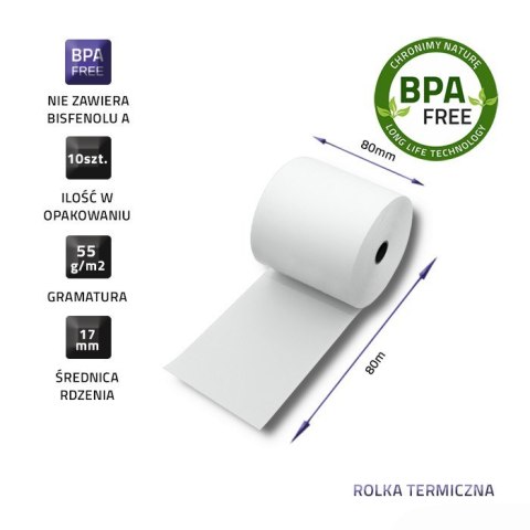 Qoltec QOLTEC ROLKA TERMICZNA 80X80 | 55G/M2 | 10SZT. | BPA FREE