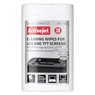 Activejet Activejet AOC-302 chusteczki do matryc LCD. (100 szt.) Nawilżane chusteczki do matryc, usuwające wszelkiego rodzaju zanieczyszcz