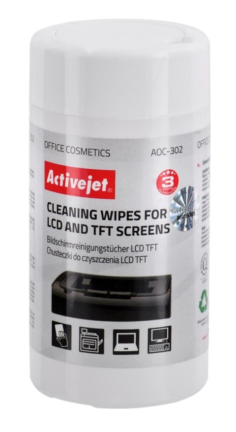 Activejet Activejet AOC-302 chusteczki do matryc LCD. (100 szt.) Nawilżane chusteczki do matryc, usuwające wszelkiego rodzaju zanieczyszcz Activejet Activejet AOC-302 chusteczki do matryc LCD. (100 szt.) Nawilżane chusteczki do matryc, usuwające wszelkiego rodzaju zanieczyszcz