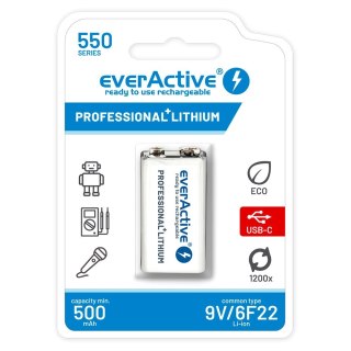 EverActive EVERACTIVE AKUMULATOREK 6F22/9V LI-ION 550 MAH Z USB TYP C EVHR22-550C