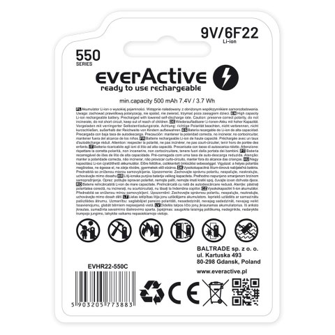 EverActive EVERACTIVE AKUMULATOREK 6F22/9V LI-ION 550 MAH Z USB TYP C EVHR22-550C EverActive EVERACTIVE AKUMULATOREK 6F22/9V LI-ION 550 MAH Z USB TYP C EVHR22-550C