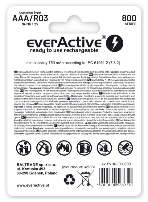 EverActive Zestaw akumulatorków everActive EVHRL03-800 (800mAh ; Ni-MH LSD) EverActive Zestaw akumulatorków everActive EVHRL03-800 (800mAh ; Ni-MH LSD)
