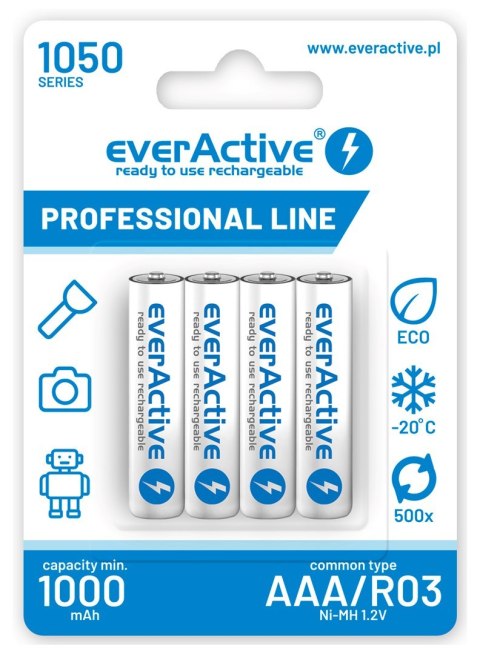 EverActive Zestaw akumulatorków everActive Professional line EVHRL03-1050 (1050mAh ; Ni-MH LSD) EverActive Zestaw akumulatorków everActive Professional line EVHRL03-1050 (1050mAh ; Ni-MH LSD)