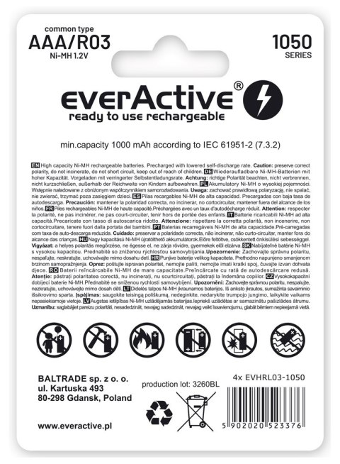 EverActive Zestaw akumulatorków everActive Professional line EVHRL03-1050 (1050mAh ; Ni-MH LSD) EverActive Zestaw akumulatorków everActive Professional line EVHRL03-1050 (1050mAh ; Ni-MH LSD)