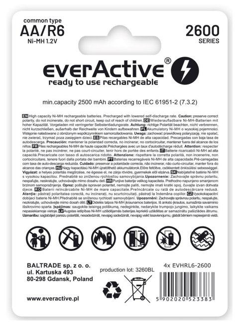 EverActive Zestaw akumulatorków everActive Professional line EVHRL6-2600 (2600mAh ; Ni-MH) EverActive Zestaw akumulatorków everActive Professional line EVHRL6-2600 (2600mAh ; Ni-MH)