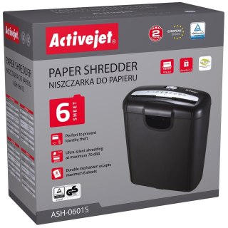 Activejet Niszczarka Activejet ASH-0601S, P-1, 10 l, ścinki 7,2 mm, czarna.