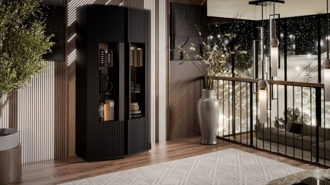 Cama MEBLE Witryna 2D MICHELLE 86x35-47xH180 czarny/dąb viking