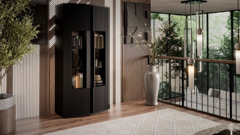 Cama MEBLE Witryna 2D MICHELLE 86x35-47xH180 czarny/dąb viking