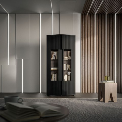 Cama MEBLE Witryna 2D MICHELLE 86x35-47xH180 czarny/dąb viking