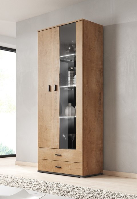 Cama MEBLE Witryna SOHO S6 2D2S dąb lefkas+ czarny