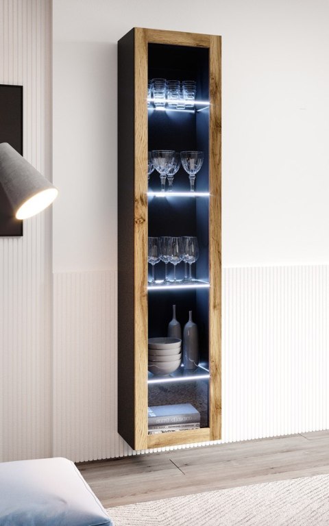 Cama MEBLE Witryna VIGO szkło'180' 180/40/30 czarny/dąb wotan