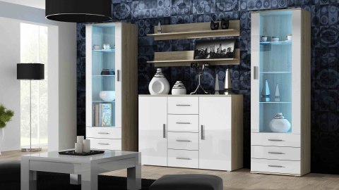 Cama MEBLE Witryna SOHO S1 dąb sonoma/ biały połysk
