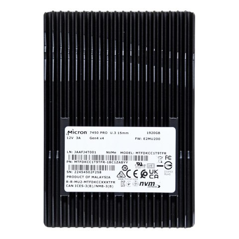 Micron Dysk SSD Micron 7450 PRO 1.92TB U.3 (15mm) NVMe Gen4 MTFDKCC1T9TFR-1BC1ZABYYR (DWPD 1) Micron Dysk SSD Micron 7450 PRO 1.92TB U.3 (15mm) NVMe Gen4 MTFDKCC1T9TFR-1BC1ZABYYR (DWPD 1)