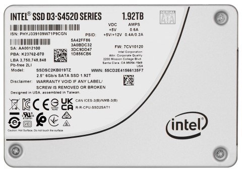 SOLIDIGM Dysk SSD Solidigm (Intel) S4520 1.92TB SATA 2.5" SSDSC2KB019TZ01 (DWPD up to 3) SOLIDIGM Dysk SSD Solidigm (Intel) S4520 1.92TB SATA 2.5" SSDSC2KB019TZ01 (DWPD up to 3)