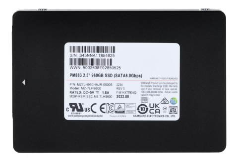 Samsung SemiConductor Dysk SSD Samsung PM883 960GB SATA 2.5" MZ7LH960HAJR-00005 (DWPD 1.3)