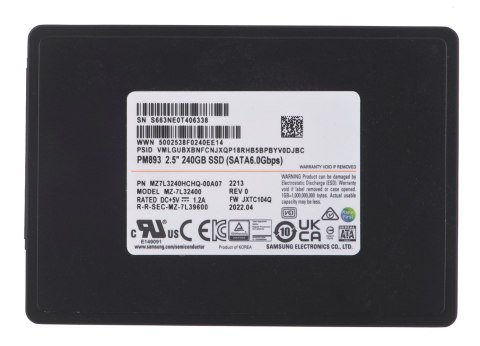 Samsung SemiConductor Dysk SSD Samsung PM893 240GB SATA 2.5" MZ7L3240HCHQ-00A07 (DWPD 1) Samsung SemiConductor Dysk SSD Samsung PM893 240GB SATA 2.5" MZ7L3240HCHQ-00A07 (DWPD 1)