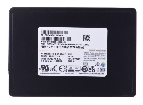 Samsung SemiConductor Dysk SSD Samsung PM897 3.84TB SATA 2.5" MZ7L33T8HBNA-00A07 (DWPD 3)