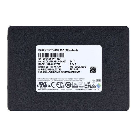 Samsung SemiConductor Dysk SSD Samsung PM9A3 7.68TB U.2 NVMe Gen4 MZQL27T6HBLA-00A07 (DWPD 1) Samsung SemiConductor Dysk SSD Samsung PM9A3 7.68TB U.2 NVMe Gen4 MZQL27T6HBLA-00A07 (DWPD 1)