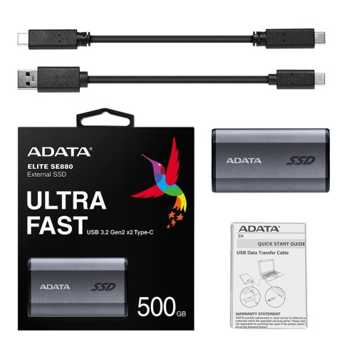 ADATA Dysk zewnętrzny SSD ADATA Elite SE880 500GB Szary