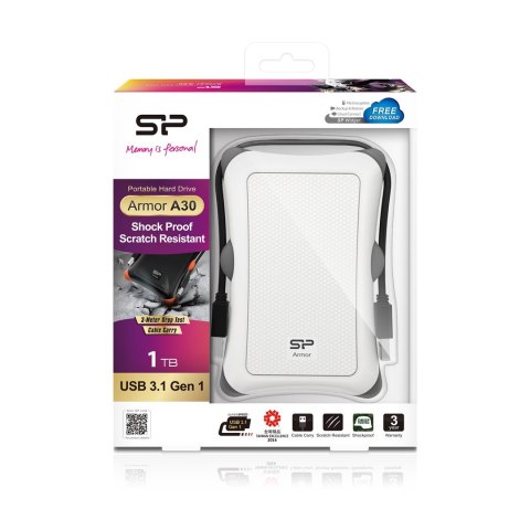 Silicon Power Dysk zewnętrzny HDD Silicon Power Armor A30 (1TB; 2.5"; USB 3.2; 5400 obr/min; White; SP010TBPHDA30S3W) Silicon Power Dysk zewnętrzny HDD Silicon Power Armor A30 (1TB; 2.5"; USB 3.2; 5400 obr/min; White; SP010TBPHDA30S3W)