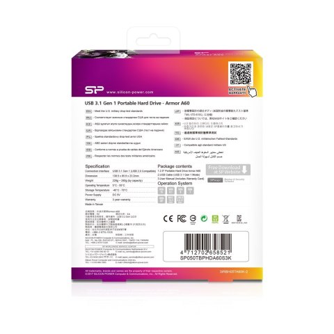 Silicon Power Dysk zewnętrzny HDD Silicon Power Armor A60 (5TB; 2.5"; USB 3.2; 5400 obr/min; Green-Black; SP050TBPHDA60S3K)