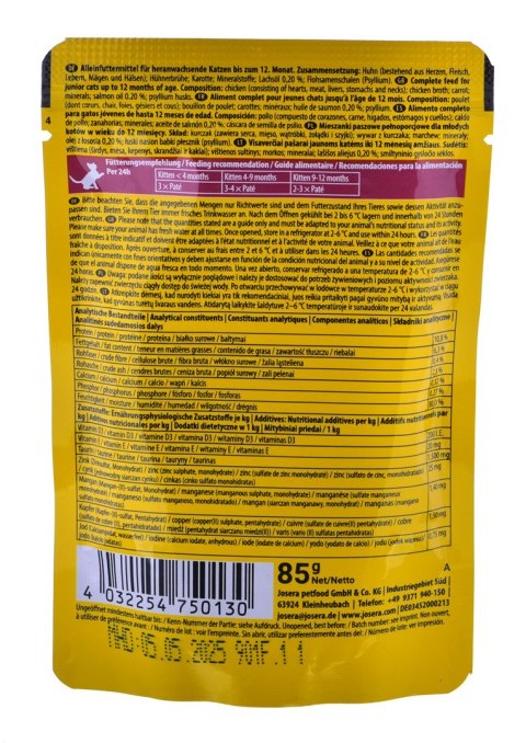 JOSERA JOSERA Pate Kurczak i marchew - mokra karma dla kociąt - saszetka - 85 g JOSERA JOSERA Pate Kurczak i marchew - mokra karma dla kociąt - saszetka - 85 g