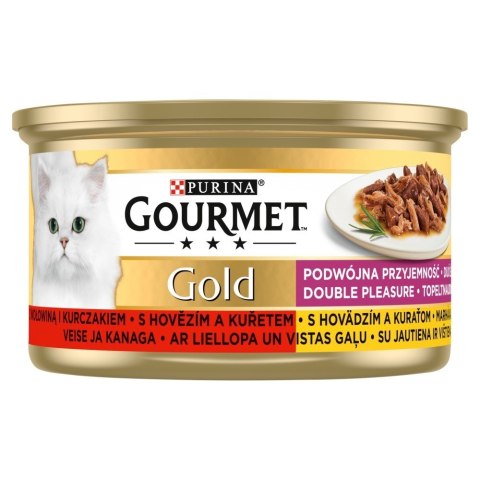 PURINA NESTLE GOURMET GOLD Wołowina z kurczakiem mix kawałków na parze i w sosie - mokra karma dla kota - 85 g