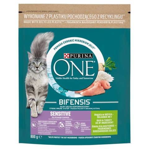 PURINA NESTLE PURINA One Bifensis Adult Sensitive Bogata w Indyka i Ryż - sucha karma dla kota - 800 g PURINA NESTLE PURINA One Bifensis Adult Sensitive Bogata w Indyka i Ryż - sucha karma dla kota - 800 g