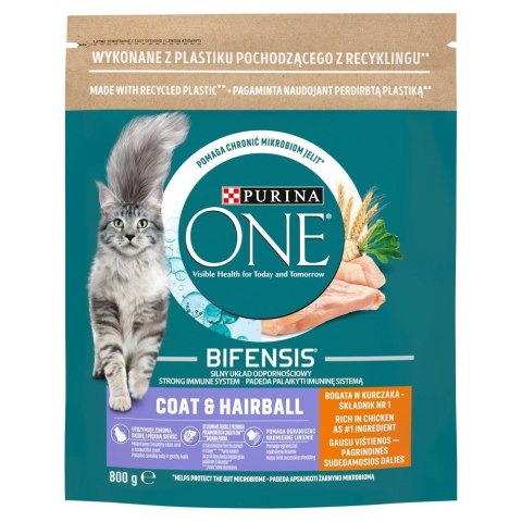 PURINA NESTLE PURINA One Bifensis Coat & Hairball Kurczak - sucha karma dla kota - 800 g