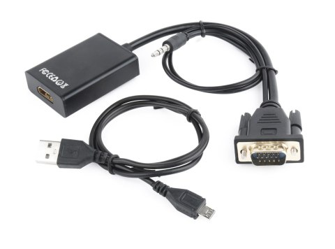 GEMBIRD Adapter GEMBIRD A-VGA-HDMI-01 (HDMI F - D-Sub (VGA), Jack stereo 3,5 mm, USB 2.0 M; 0,15m; kolor czarny) GEMBIRD Adapter GEMBIRD A-VGA-HDMI-01 (HDMI F - D-Sub (VGA), Jack stereo 3,5 mm, USB 2.0 M; 0,15m; kolor czarny)
