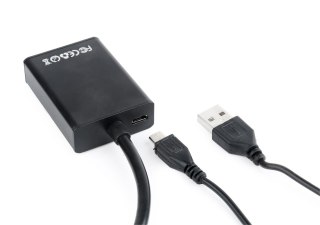 GEMBIRD Adapter GEMBIRD A-VGA-HDMI-01 (HDMI F - D-Sub (VGA), Jack stereo 3,5 mm, USB 2.0 M; 0,15m; kolor czarny)