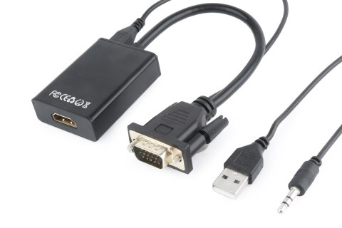 GEMBIRD Adapter GEMBIRD A-VGA-HDMI-01 (HDMI F - D-Sub (VGA), Jack stereo 3,5 mm, USB 2.0 M; 0,15m; kolor czarny) GEMBIRD Adapter GEMBIRD A-VGA-HDMI-01 (HDMI F - D-Sub (VGA), Jack stereo 3,5 mm, USB 2.0 M; 0,15m; kolor czarny)