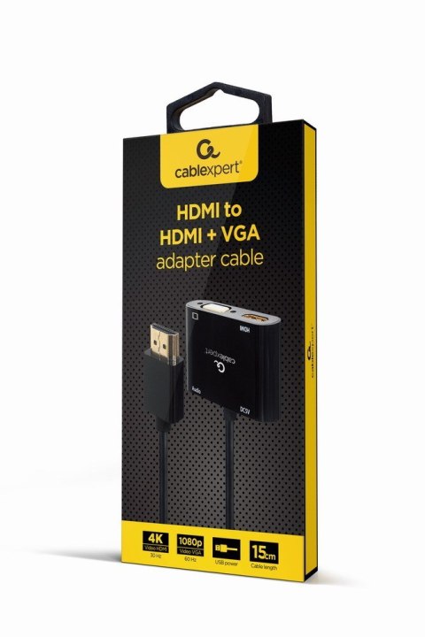 GEMBIRD GEMBIRD ADAPTER HDMI MĘSKI DO HDMI ŻEŃSKI + VGA ŻEŃSKI Z AUDIO + PORT ZASILANIA GEMBIRD GEMBIRD ADAPTER HDMI MĘSKI DO HDMI ŻEŃSKI + VGA ŻEŃSKI Z AUDIO + PORT ZASILANIA